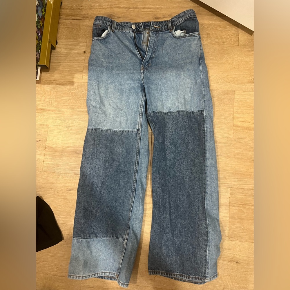 Monki Patchwork Dark and Light Denim Colorblock Highwaisted Women’s Jeans